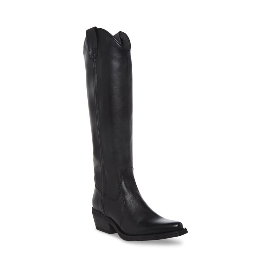 Black Steve Madden Heard Leather Women's Knee-high Boots | PH 840516QZ